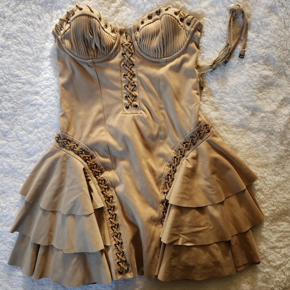 Lace-Up Tiered Corset Mini Dress